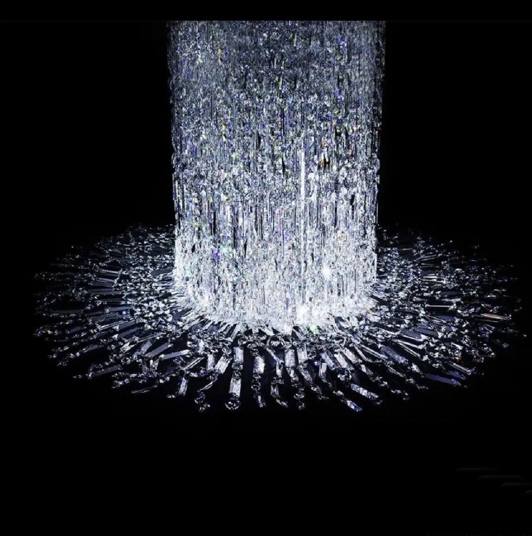 Oversized Silver Crystal Long Ceiling Chandelier Art Designer CBUumn Waterfall Decorative Staircase Light Fixture