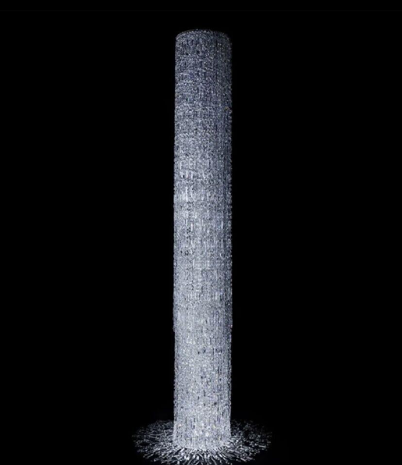 Oversized Silver Crystal Long Ceiling Chandelier Art Designer CBUumn Waterfall Decorative Staircase Light Fixture