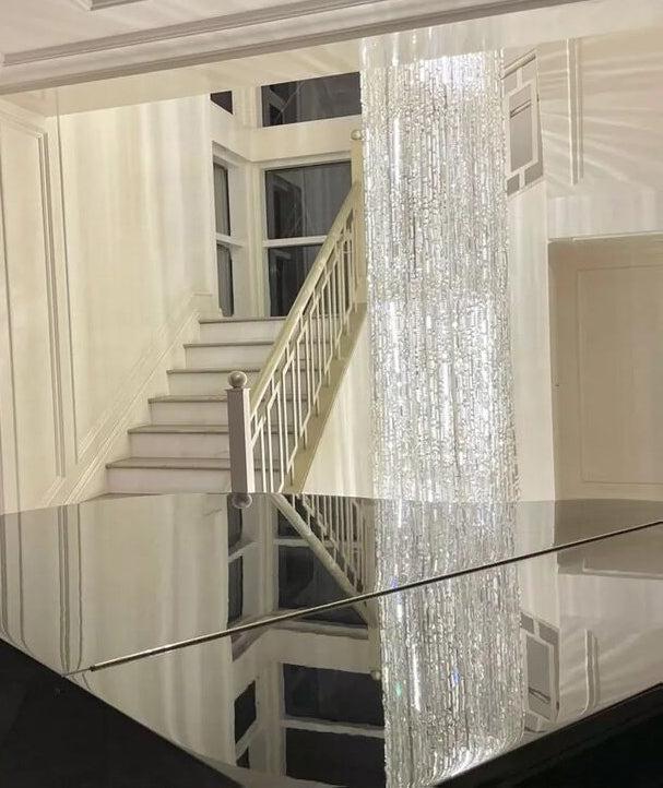 Oversized Silver Crystal Long Ceiling Chandelier Art Designer CBUumn Waterfall Decorative Staircase Light Fixture