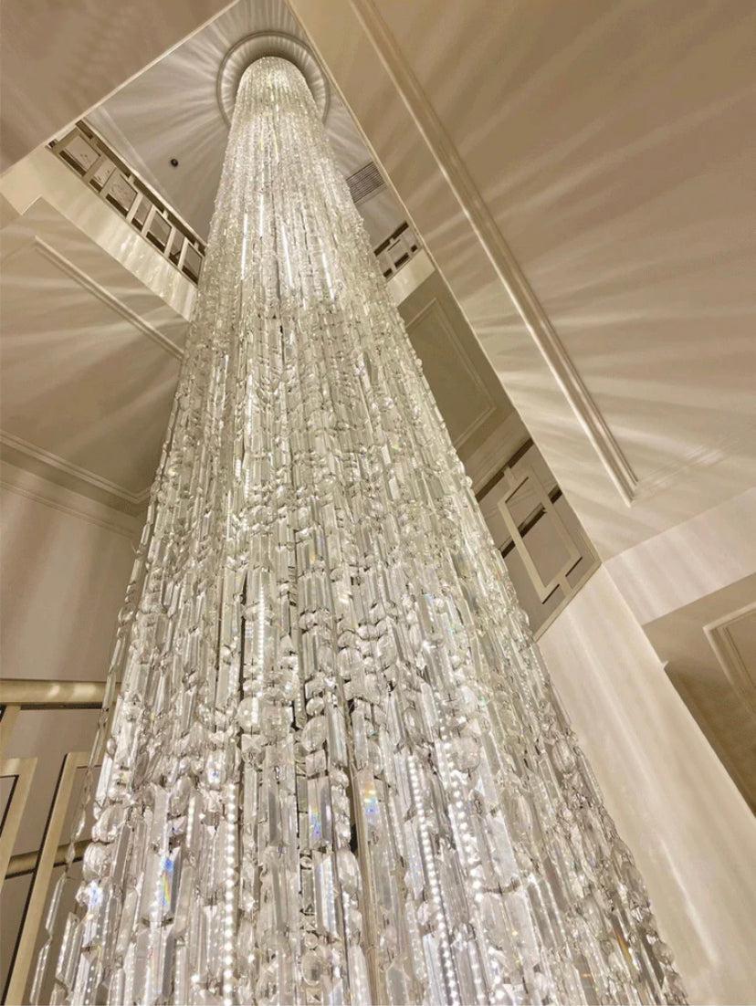 Oversized Silver Crystal Long Ceiling Chandelier Art Designer CBUumn Waterfall Decorative Staircase Light Fixture