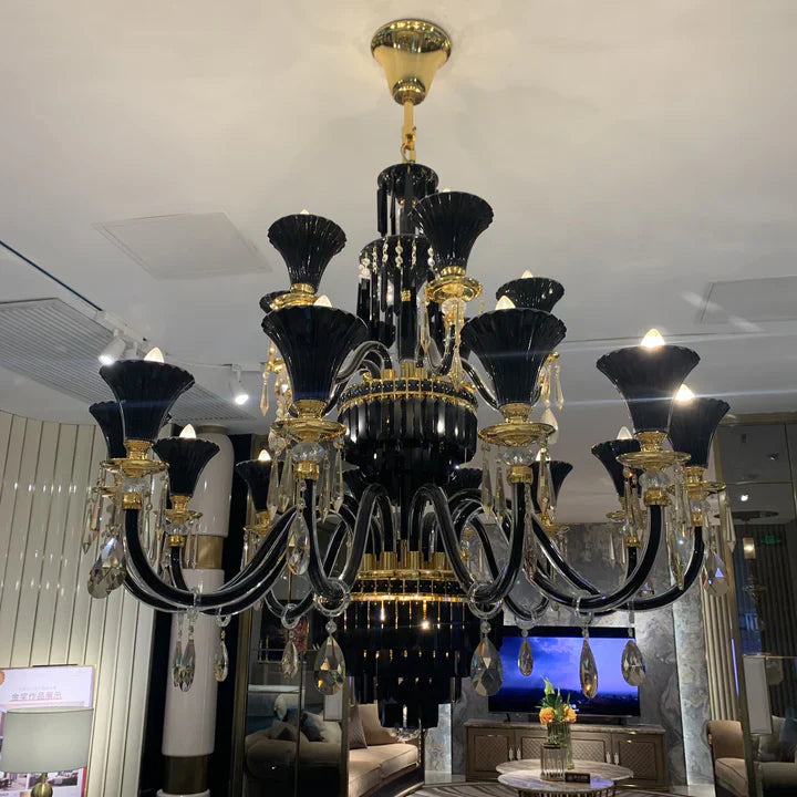 American Traditional Branch Crystal Chandelier with Candle Design in Black and Gold-Chandeliers-12 Lights:D33.5"*H27.6"-Warm Light-Blushlighting