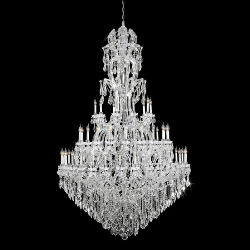 Oversized Luxury Traditional Gold/Chrome Candle Branch Crystal Chandelier for 2-story/Duplex Buildings-Chandeliers-D59.1"*H92.3"-Chrome-Warm Light-Blushlighting