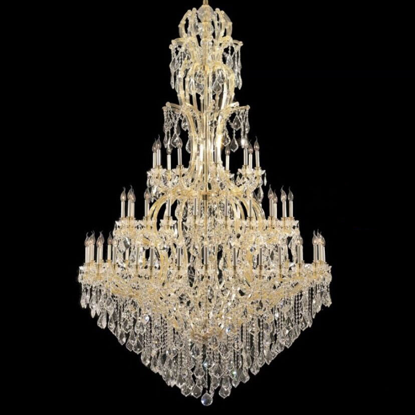 Oversized Luxury Traditional Gold/Chrome Candle Branch Crystal Chandelier for 2-story/Duplex Buildings-Chandeliers-D59.1"*H92.3"-Gold-Warm Light-Blushlighting