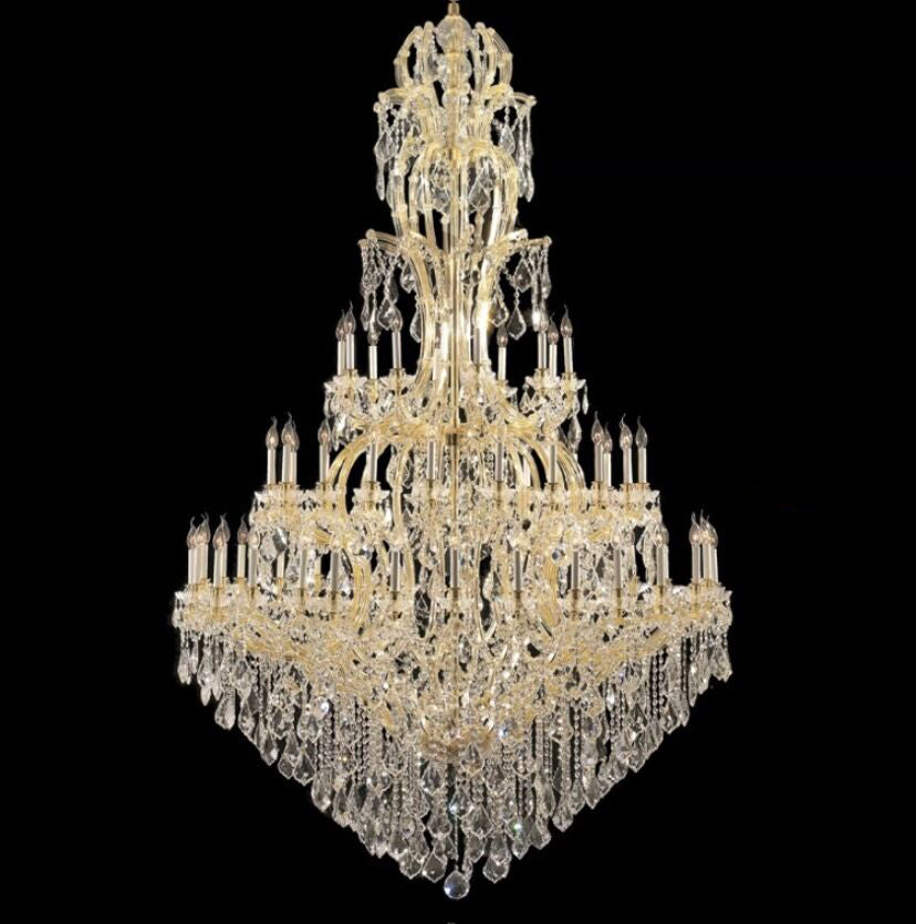 Oversized Luxury Traditional Gold/Chrome Candle Branch Crystal Chandelier for 2-story/Duplex Buildings-Chandeliers-D59.1"*H92.3"-Gold-Warm Light-Blushlighting