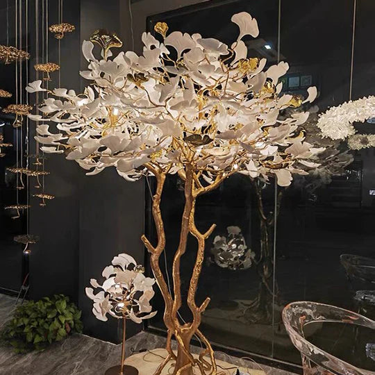 Luxury Creative White Ceramic Ginkgo Biloba Copper Branch Art Design Floor Lamps for Living Room/Bedroom/Dressing Room