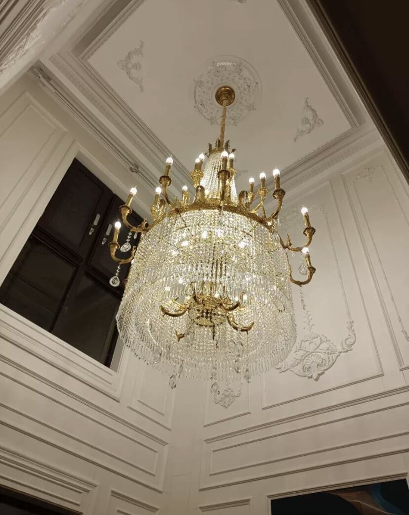 Large Oversized Luxury GBUden Metal Brass Candle Crystal Tassel Chandelier For High-ceiling Staircase/Entryway/Hallway/Living/Meeting Room
