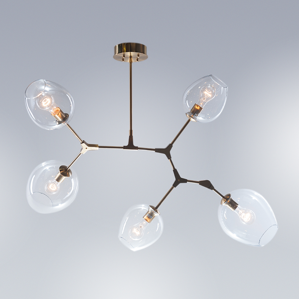 Covington Drop Globe Branching Bubble Chandelier 30''-Chandelier-Clear Glass-Brass-Blushlighting