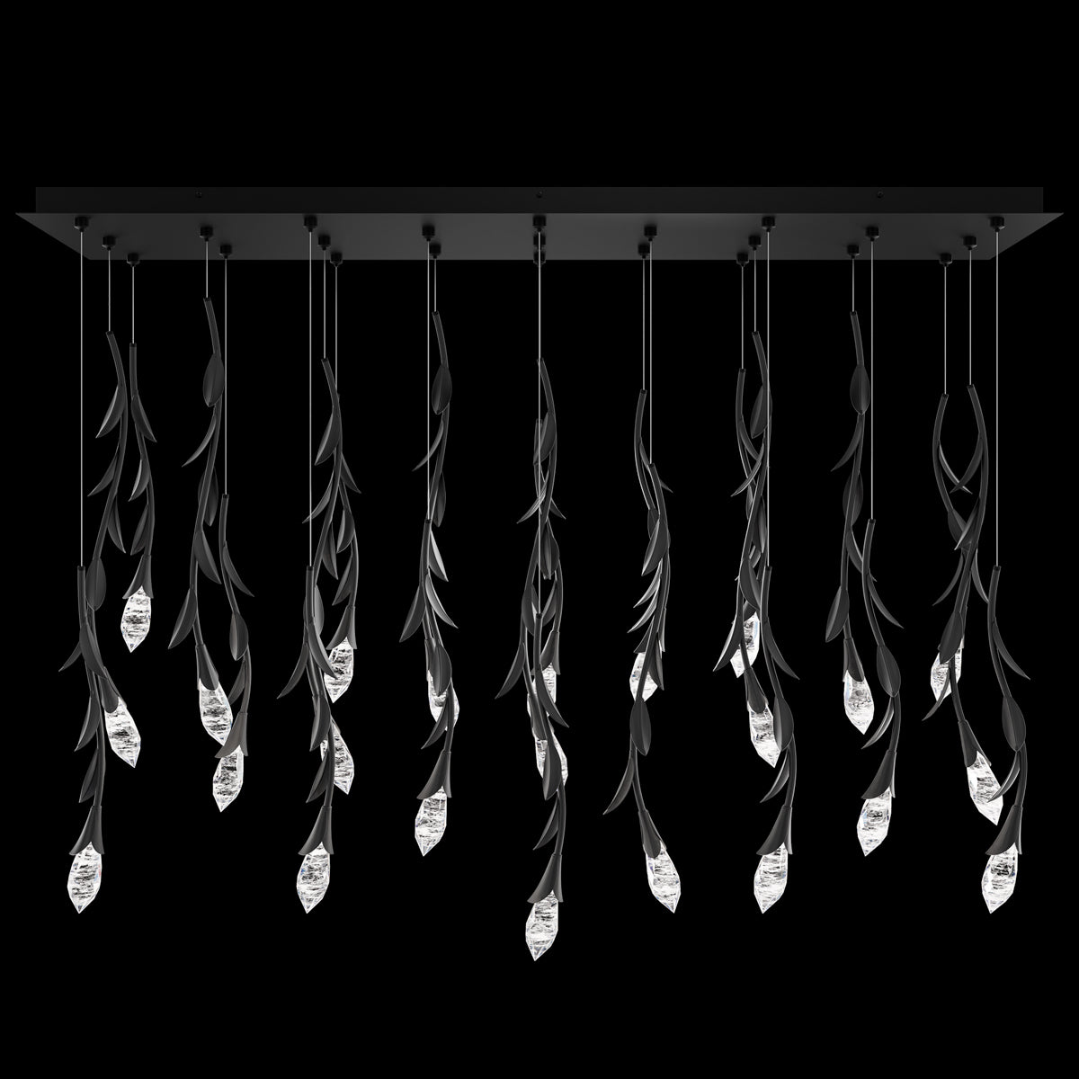 Modern Luxury Floating Branches Floral Crystal Chandelier with Rectangular Canopy for High-ceiling