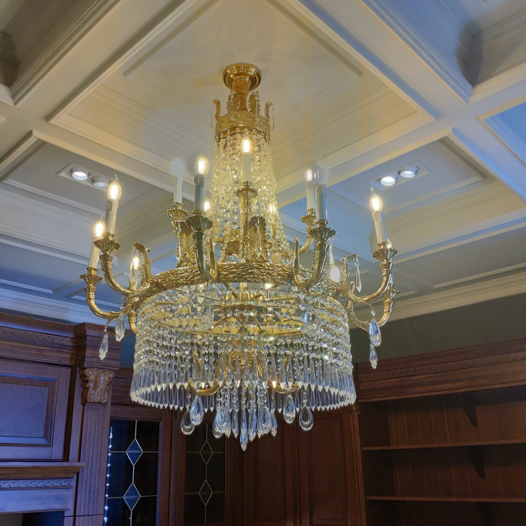 Large Oversized Luxury GBUden Metal Brass Candle Crystal Tassel Chandelier For High-ceiling Staircase/Entryway/Hallway/Living/Meeting Room