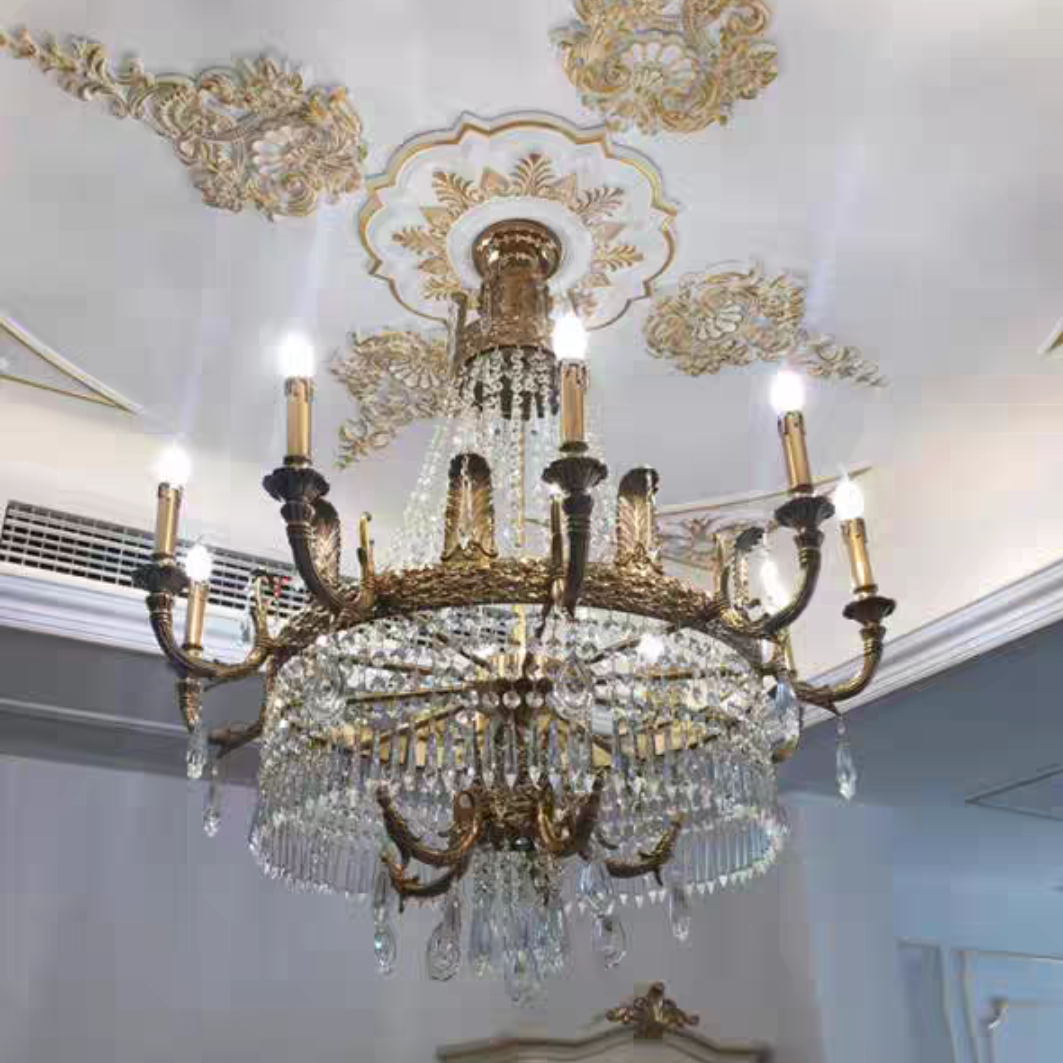 Large Oversized Luxury GBUden Metal Brass Candle Crystal Tassel Chandelier For High-ceiling Staircase/Entryway/Hallway/Living/Meeting Room