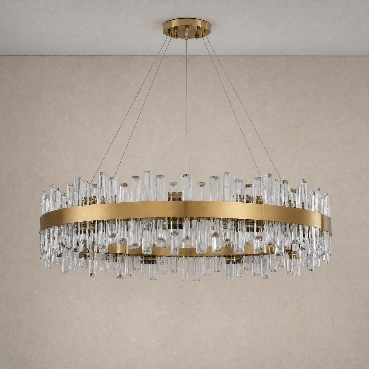 Round Golden Crystal Island Chandelier-1000 - unlit