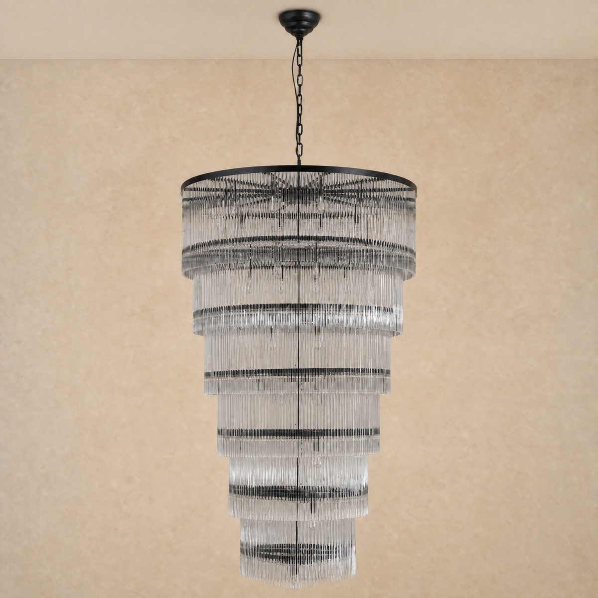 Seven-Tier Striped Column Staircase Chandelier D990 - Black - unlit