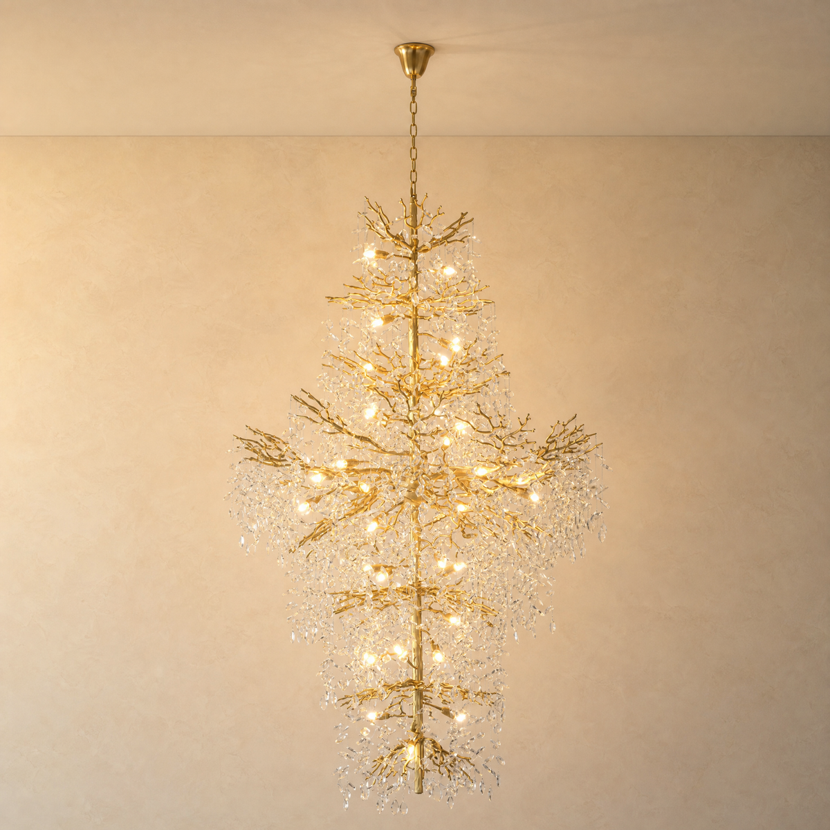 Marquise Double-Layer Branch Staircase Chandelier 2300 - Gold - illuminated