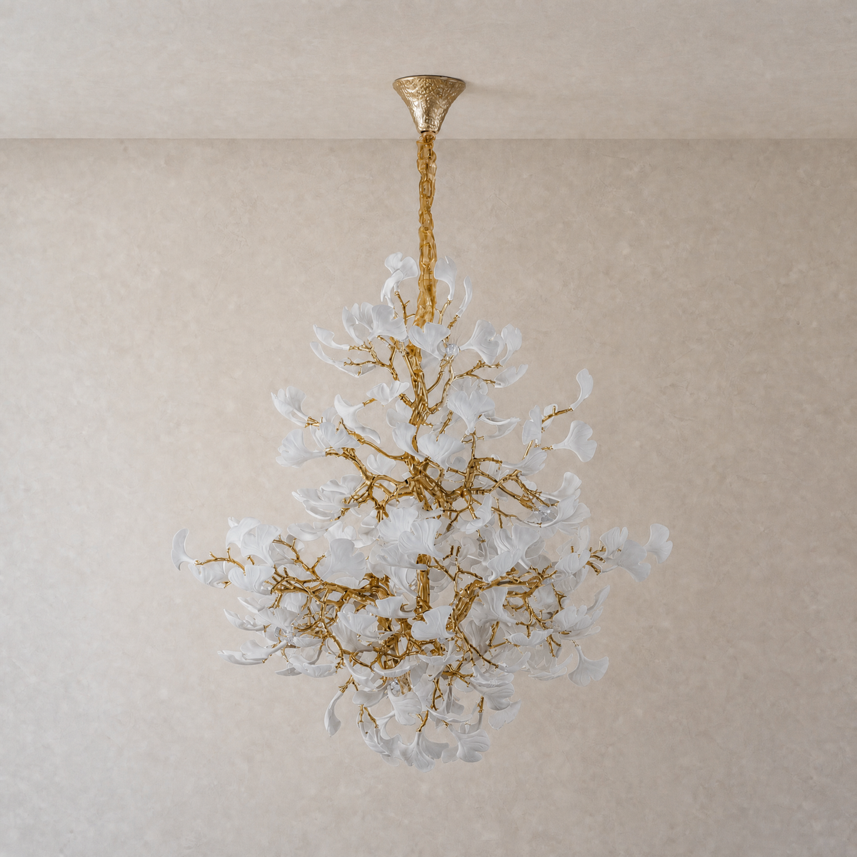 Moon Ring Ceramic Ginkgo Leaf Staircase Chandelier D1200 - Gold - unlit