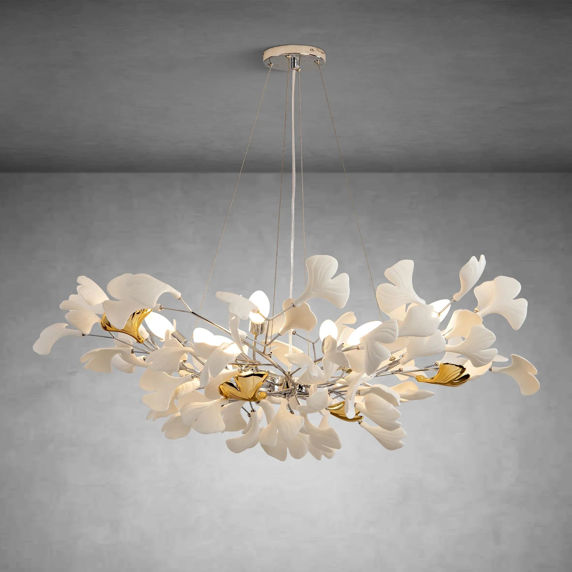 Branch Chandelier White Ceramic Ginkgo Leaf Chandeliers