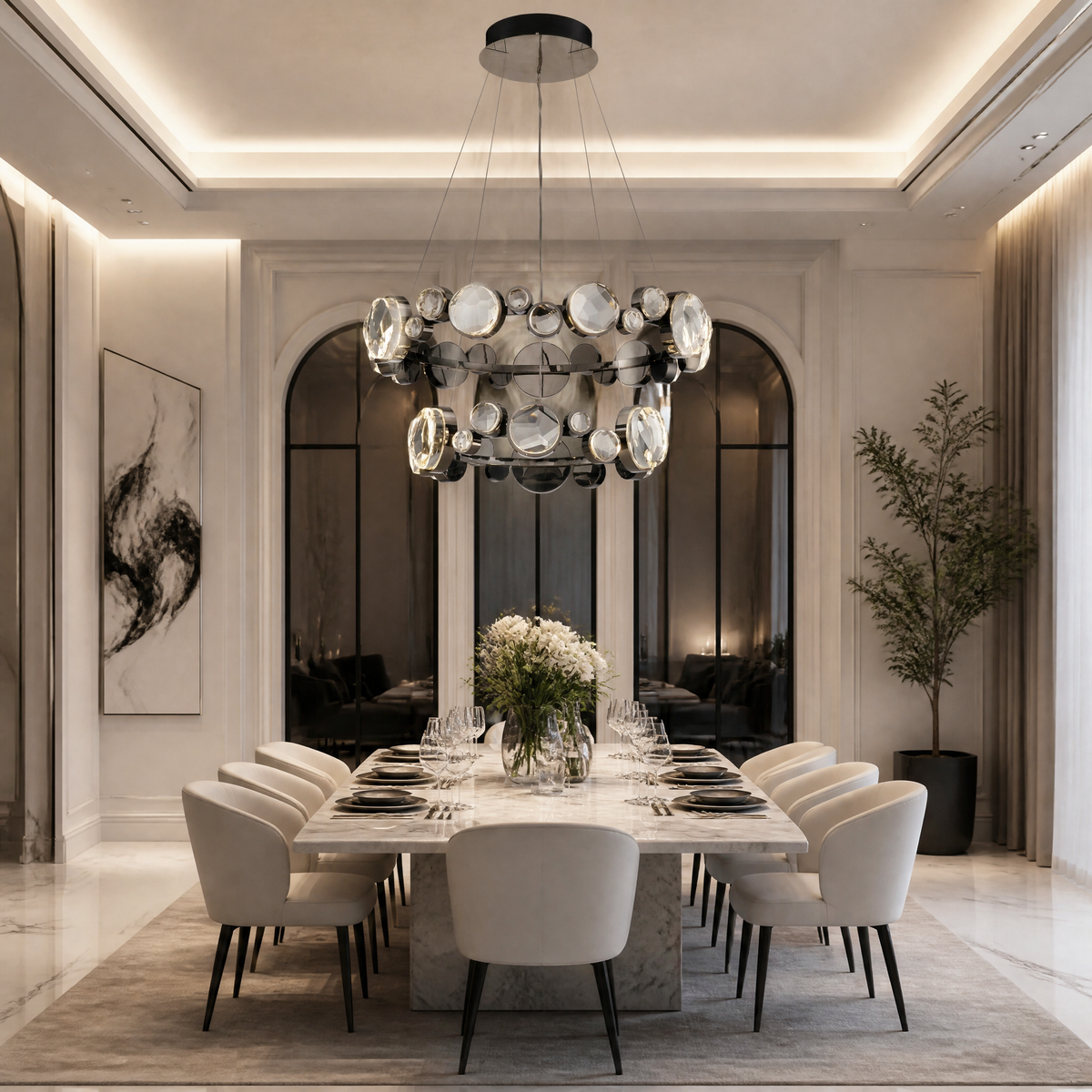 Yiosi Eclipse Two Ring Modern Crystal Chandelier