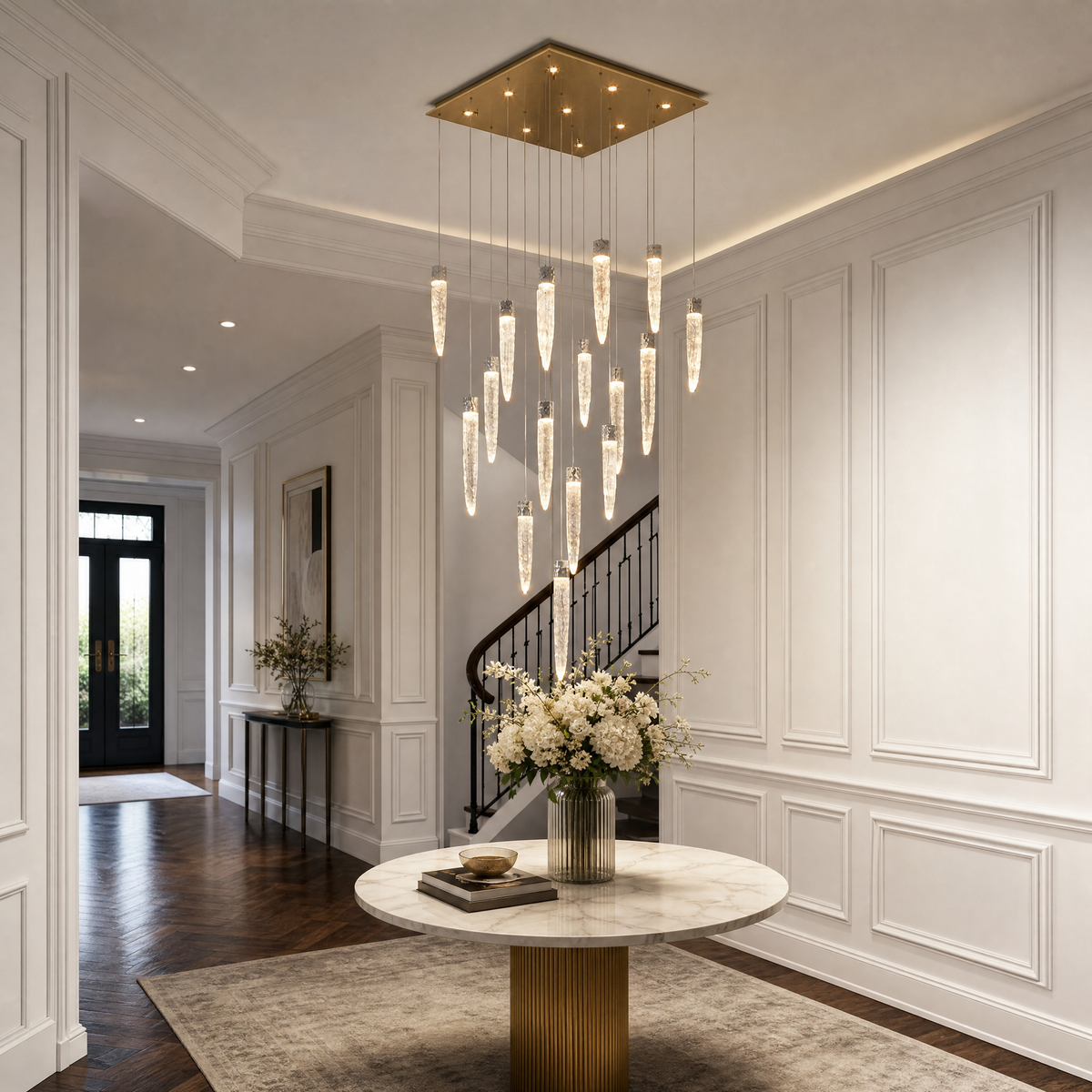 Blush Halsey Linear Icicle Crystal Glass Grand Chandelier
