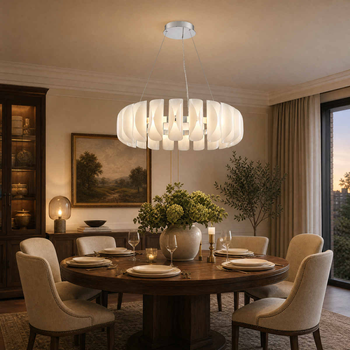 Glass Round Chandelier in chrome