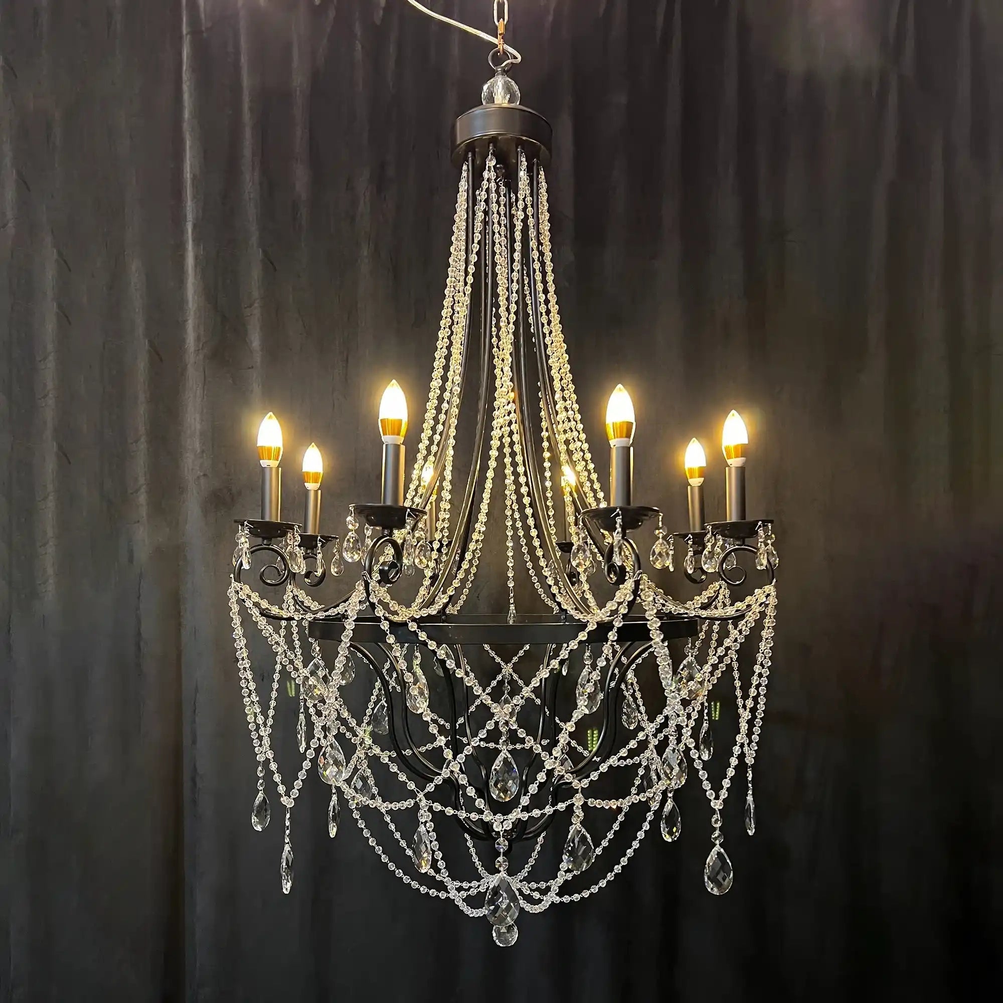 Affordable French Vintage Iron Crystal Pendant Candle Chandelier for Living Room / Restaurant / Cafe / Hotel lobby - Blushlighting