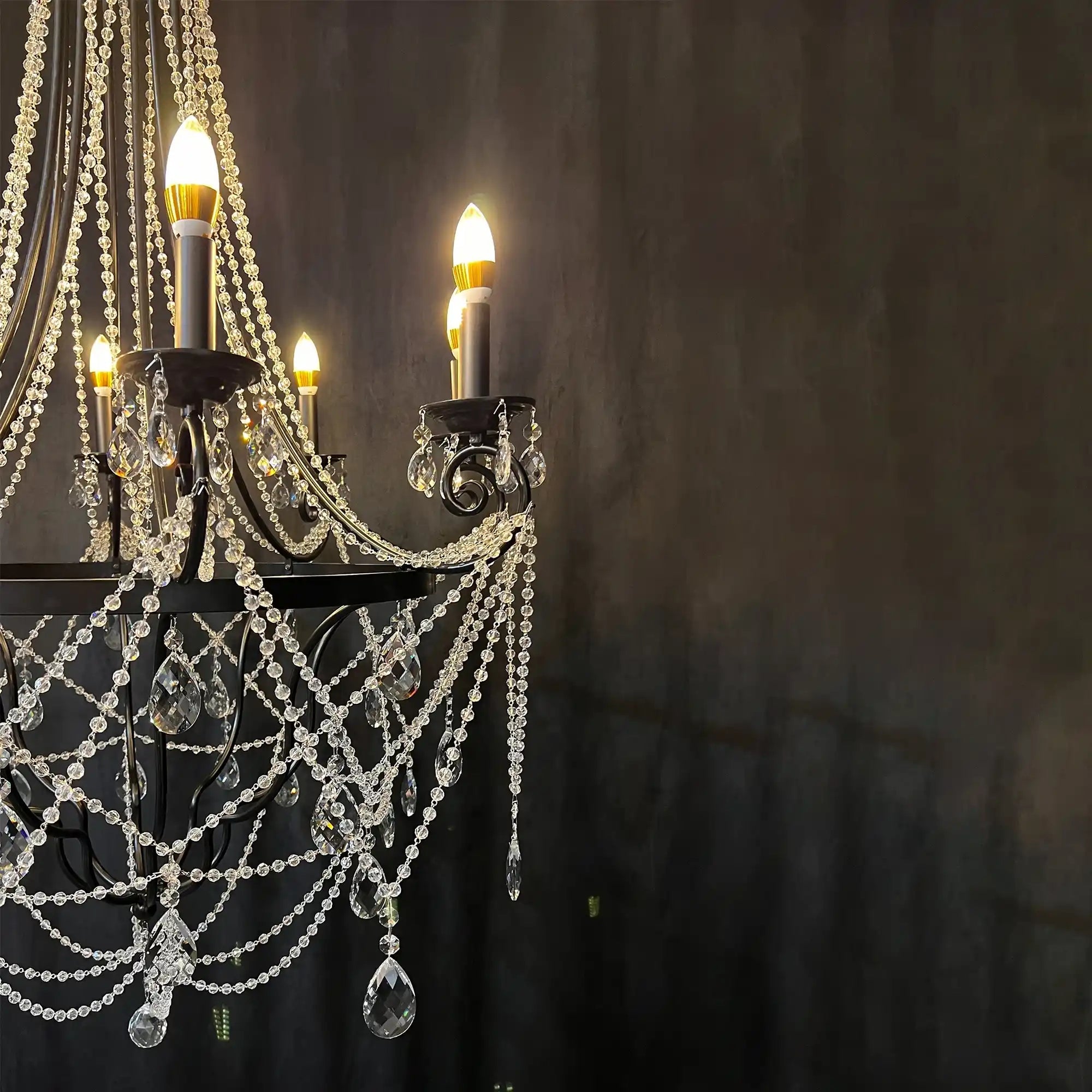 Affordable French Vintage Iron Crystal Pendant Candle Chandelier for Living Room / Restaurant / Cafe / Hotel lobby - Blushlighting