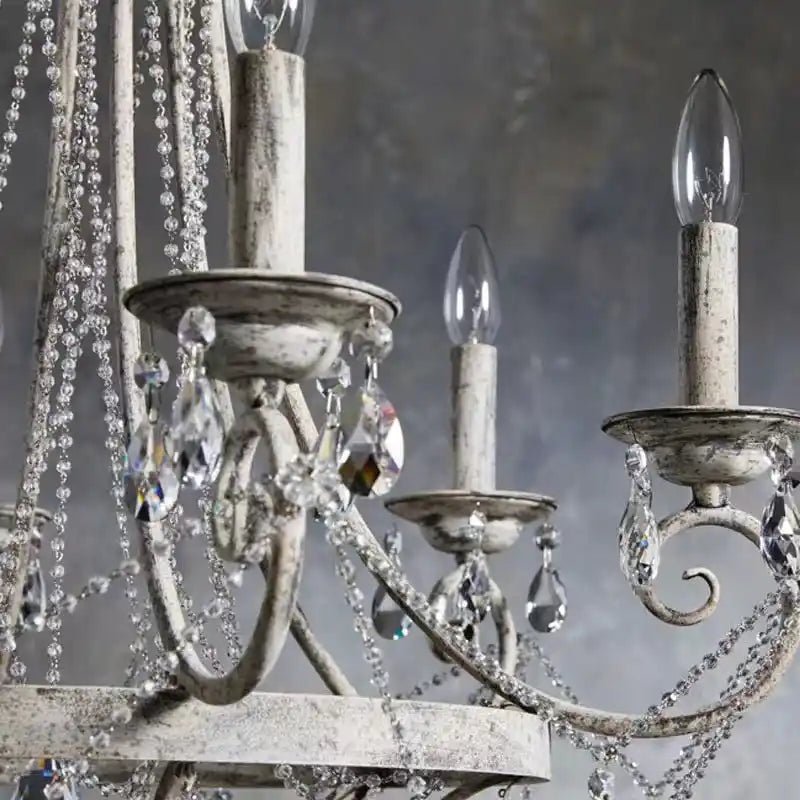 Affordable French Vintage Iron Crystal Pendant Candle Chandelier for Living Room / Restaurant / Cafe / Hotel lobby - Blushlighting