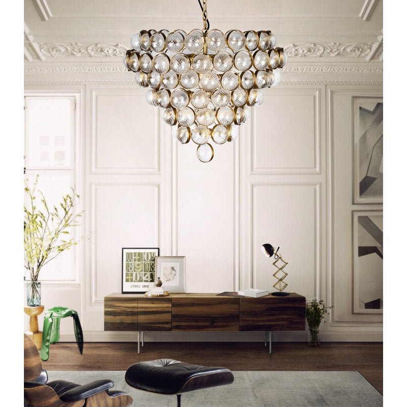 Aged Brass and Textured Glass Bouquet Style Large Chandelier - Blushlighting