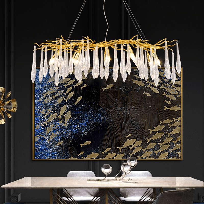 Agnes Aluminum Branch Crystal Chandelier For Dining Room - 39.37" LBlushlighting