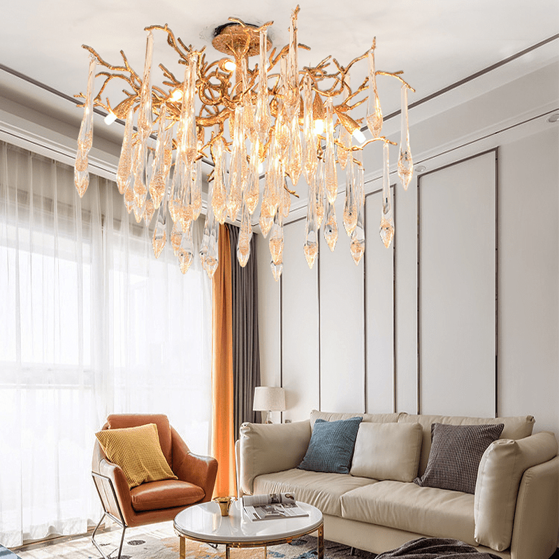 Agnes Brass Branch Crystal Ceiling Light - 47.24" LBlushlighting