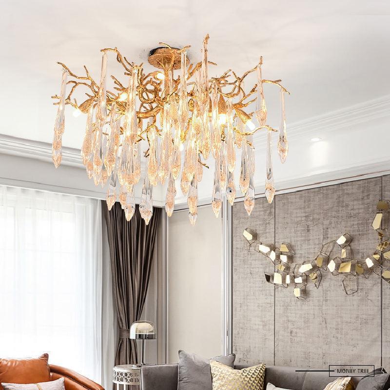 Agnes Brass Branch Crystal Ceiling Light - 31.5" LBlushlighting