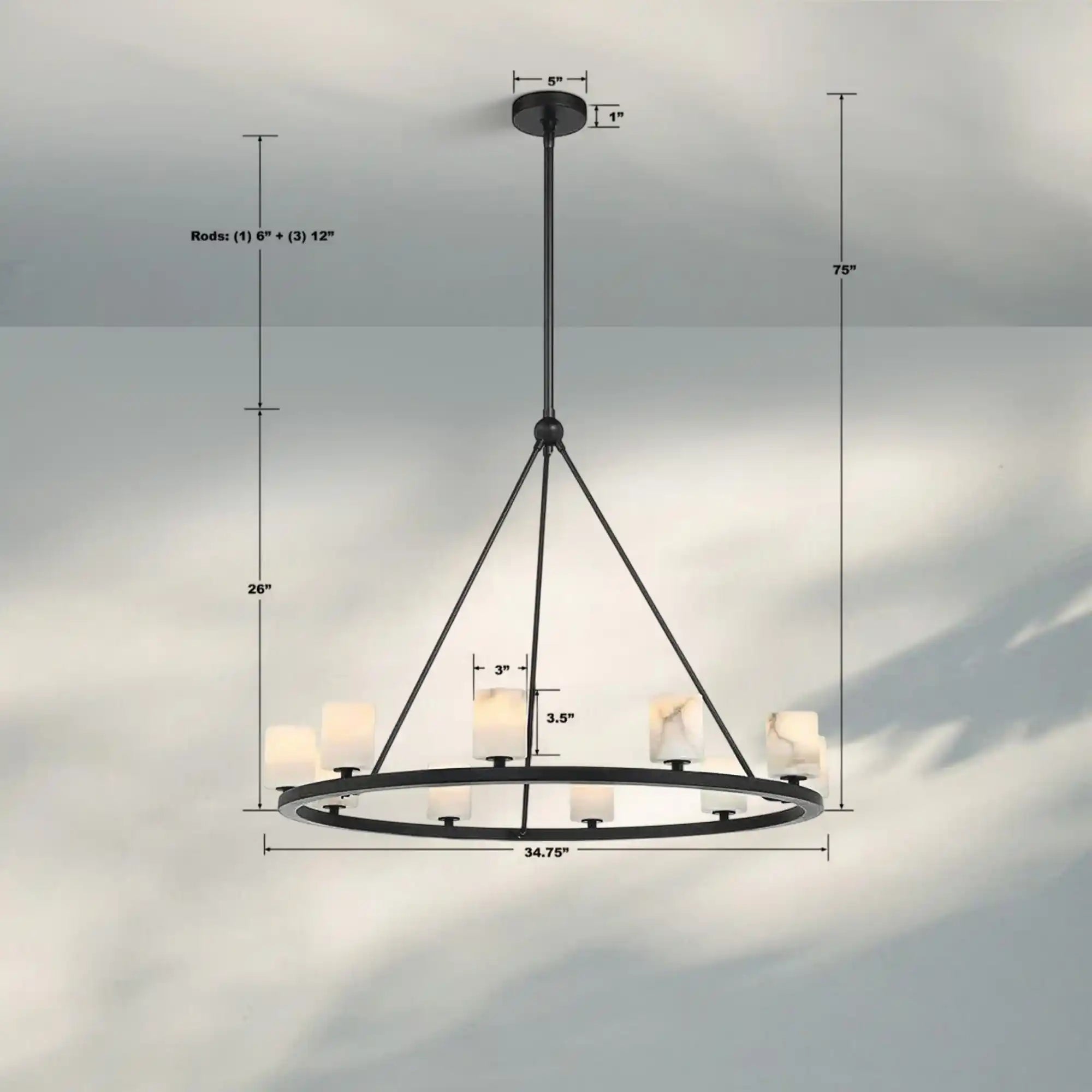 Argona 10 Light Alabaster Chandelier-Blushlighting