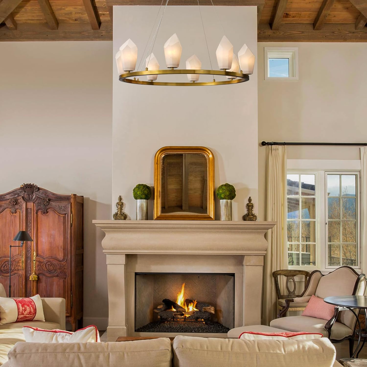 Alabaster 31.5" 8 - Light Round Gold Chandelier with Adjustable Height - D31.5''Blushlighting