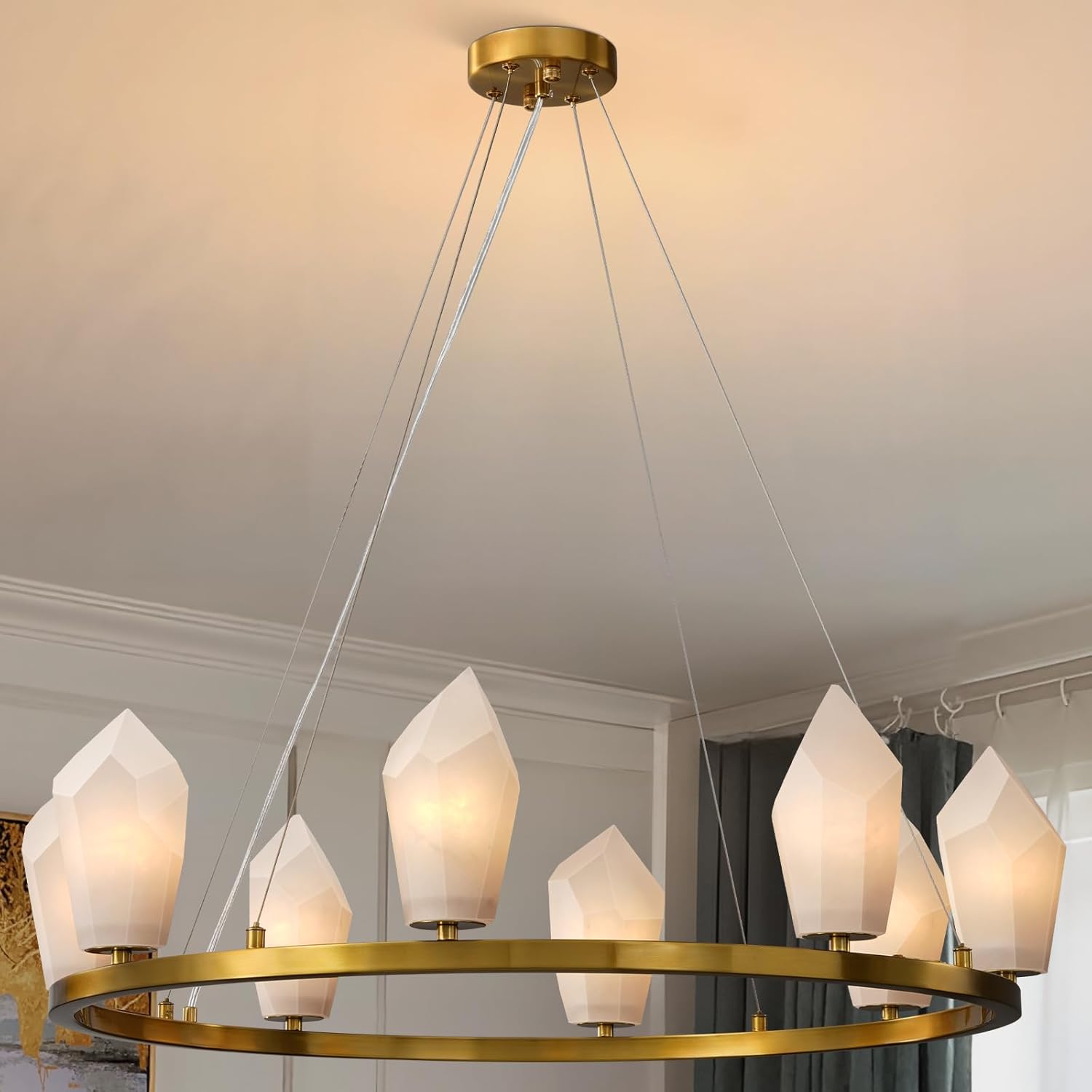Alabaster 31.5" 8-Light Round Gold Chandelier with Adjustable Height