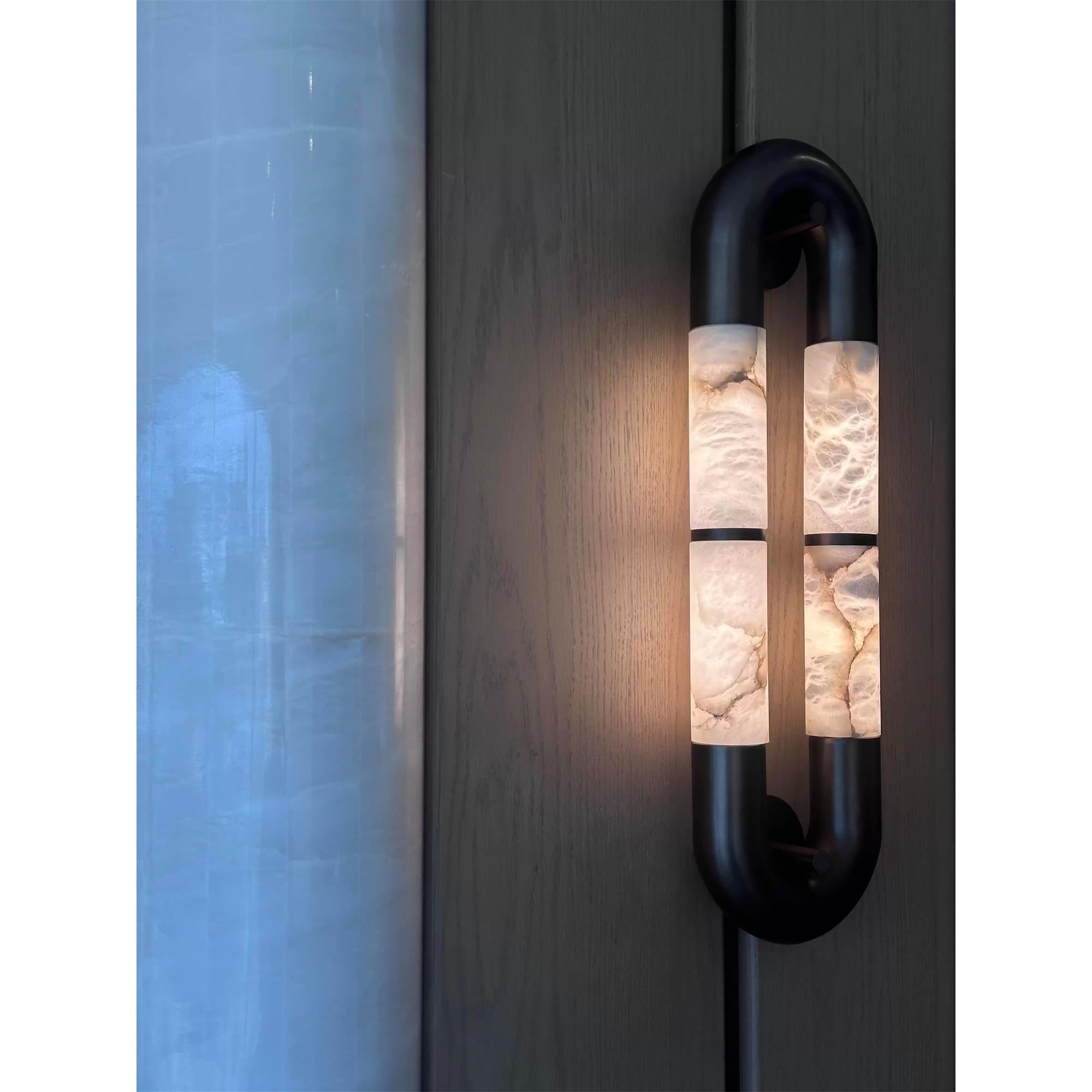 Alabaster Banded KoKo Sconce - L 15cm x W 8cm x H 54cm / L 5.9″ x W 3.1″ x H 21.3″Black & WhiteBlushlighting