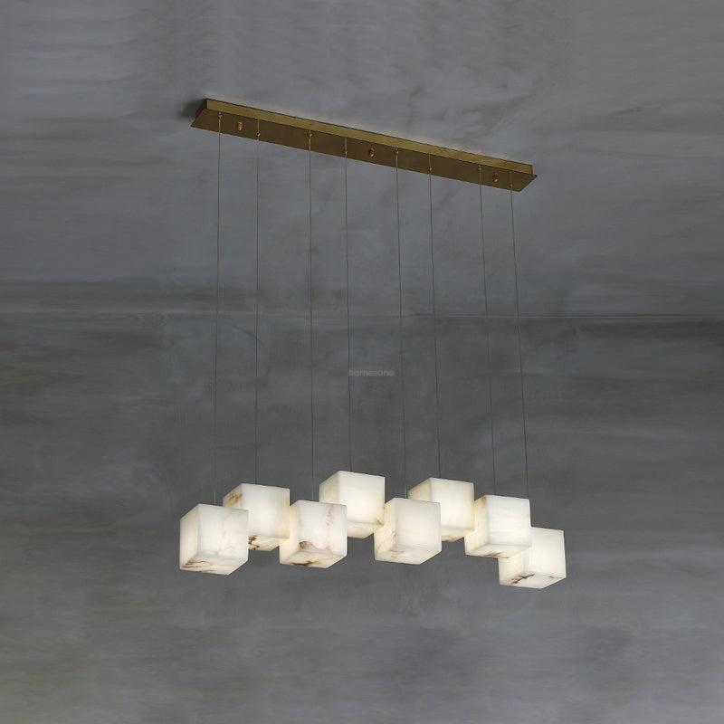 Alabaster Box Linear Chandelier-8 heads L 37.8" x W 4.7"x H 78.7" / L 96cm x W 12cm x H 200cm-White-Blushlighting