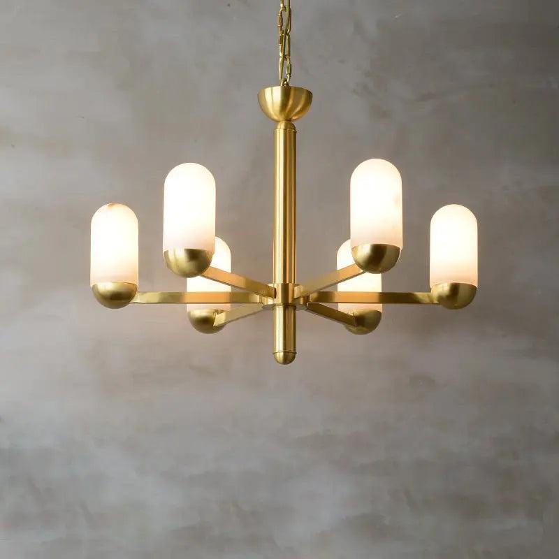 Alabaster Brass Chandelier Living Dining Lighting-6 Lights-Blushlighting