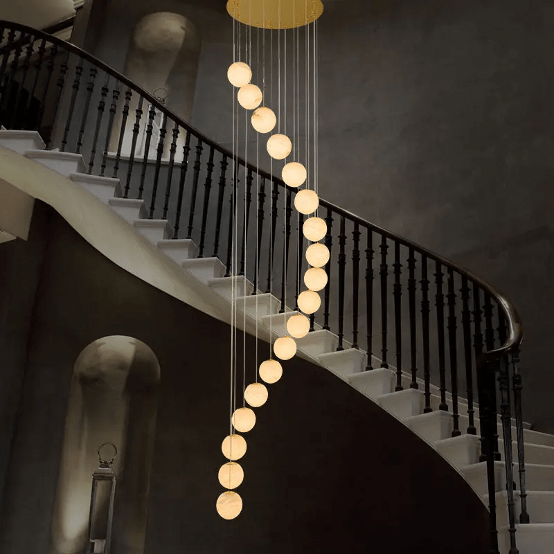 Alabaster Brass Modern Globe Spiral Chandelier - Blushlighting