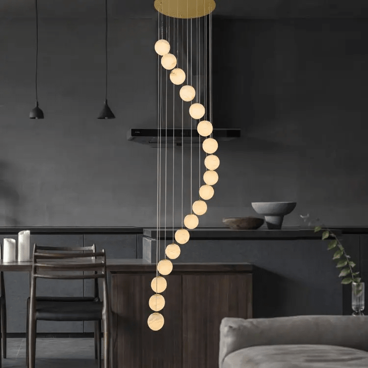 Alabaster Brass Modern Globe Spiral Chandelier - Blushlighting
