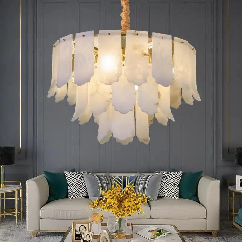 Alabaster Brass Multi-Layer Chandelier Lamp-3 Layer-Blushlighting