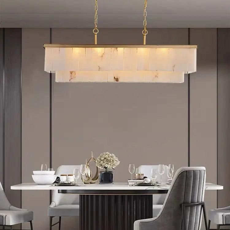 Alabaster Brass Rectangular Chandelier - Blushlighting