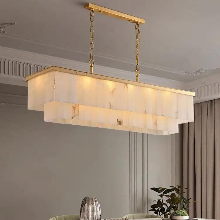 Alabaster Brass Rectangular Chandelier-Blushlighting