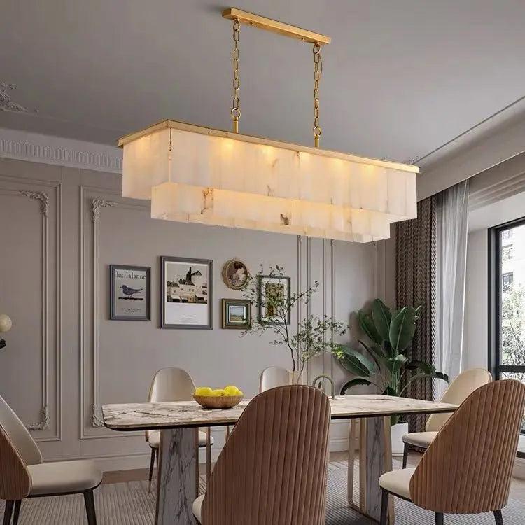 Alabaster Brass Rectangular Chandelier - Blushlighting