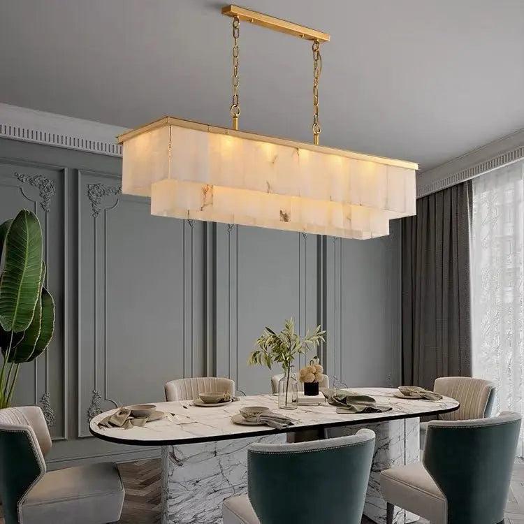 Alabaster Brass Rectangular Chandelier - Blushlighting