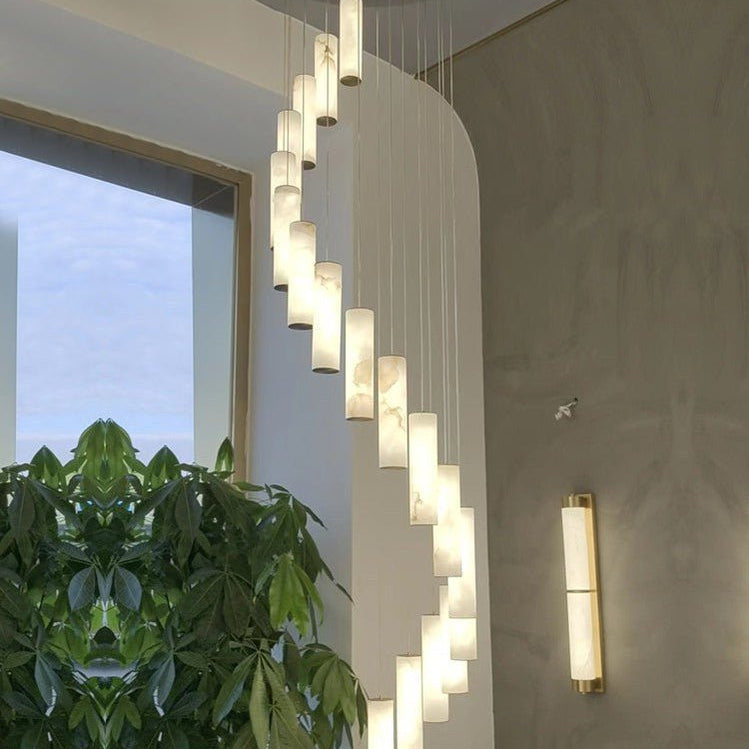 Alabaster Brass Spiral Indoor Modern Chandelier - Blushlighting