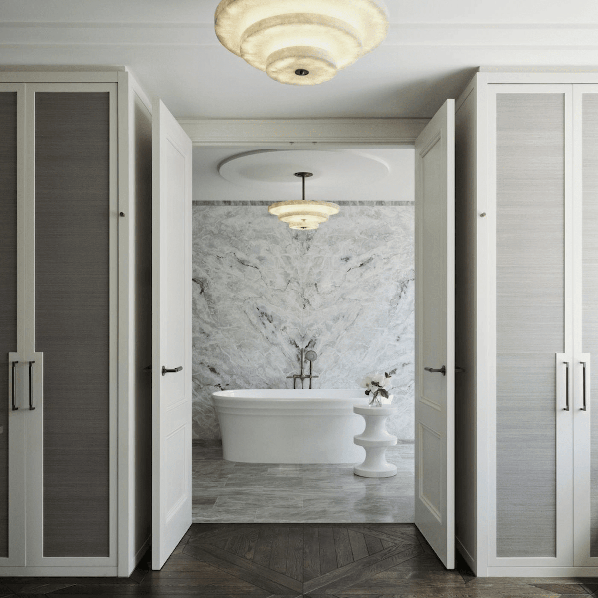 Alabaster Bronze & White LED Chandelier – Elegant 33‑Inch - Blushlighting