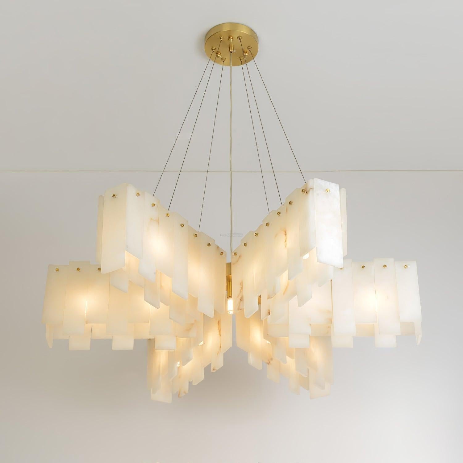 Alabaster Cascade Tiered Chandelier 27.6-27.6" x H 21.7" / Dia 95cm x H 150cm-Brass & White-Blushlighting