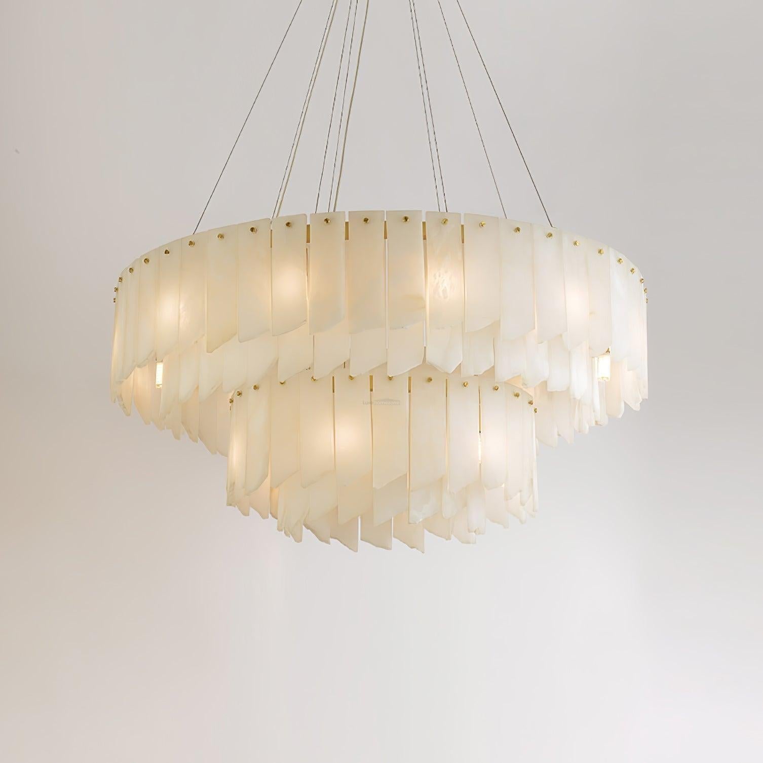 Alabaster Cascade Tiered Chandelier 27.6-27.6" x H 21.7" / Dia 80cm x H 150cm-Brass & White-Blushlighting