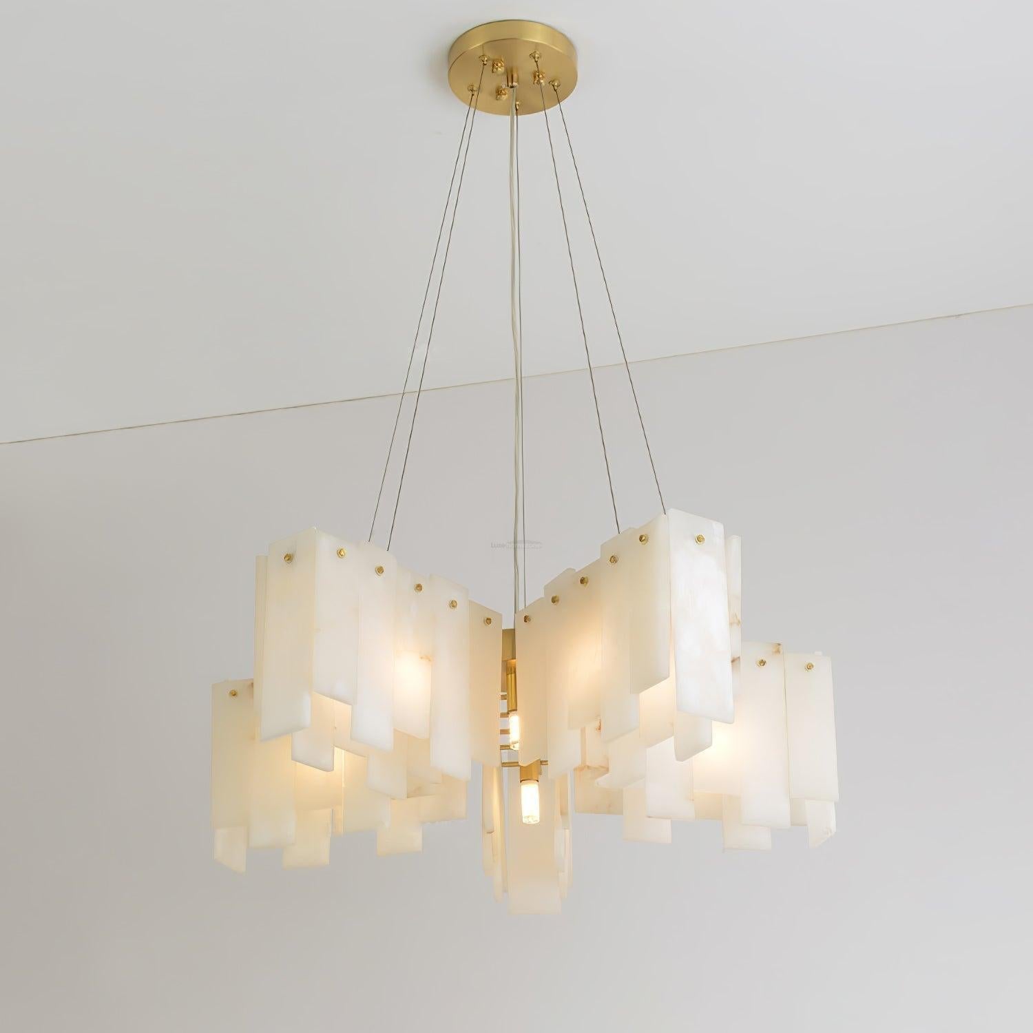 Alabaster Cascade Tiered Chandelier 27.6-27.6" x H 21.7" / Dia 65cm x H 150cm-Brass & White-Blushlighting