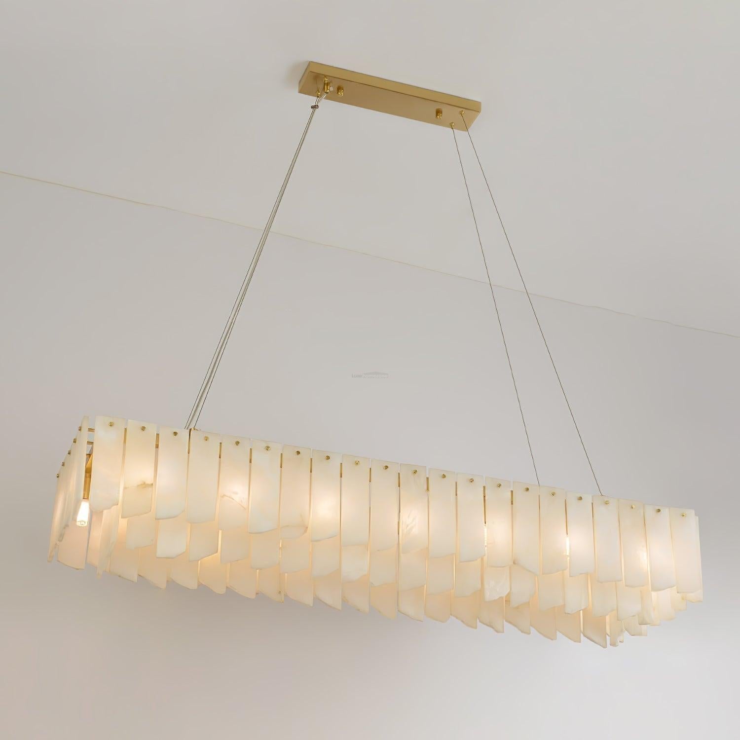 Alabaster Cascade Tiered Chandelier 27.6-L 2.6" x W 3.1" x H 23.6" / L 106cm x W 26cm x H 150cm-Brass & White-Blushlighting