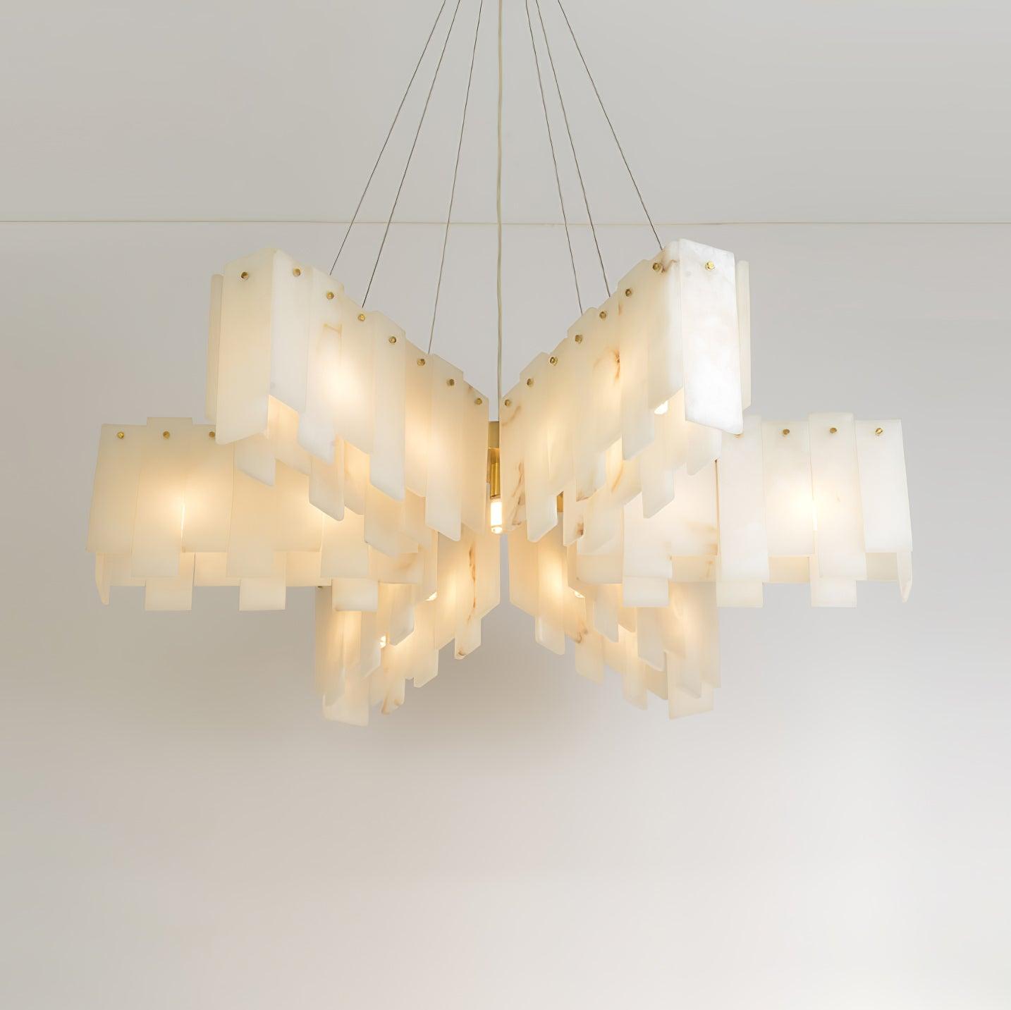 Alabaster Cascade Tiered Chandelier - L 41.7″ x W 10.2″ x H 59″ / L 106cm x W 26cm x H 150cmBrass & WhiteBlushlighting