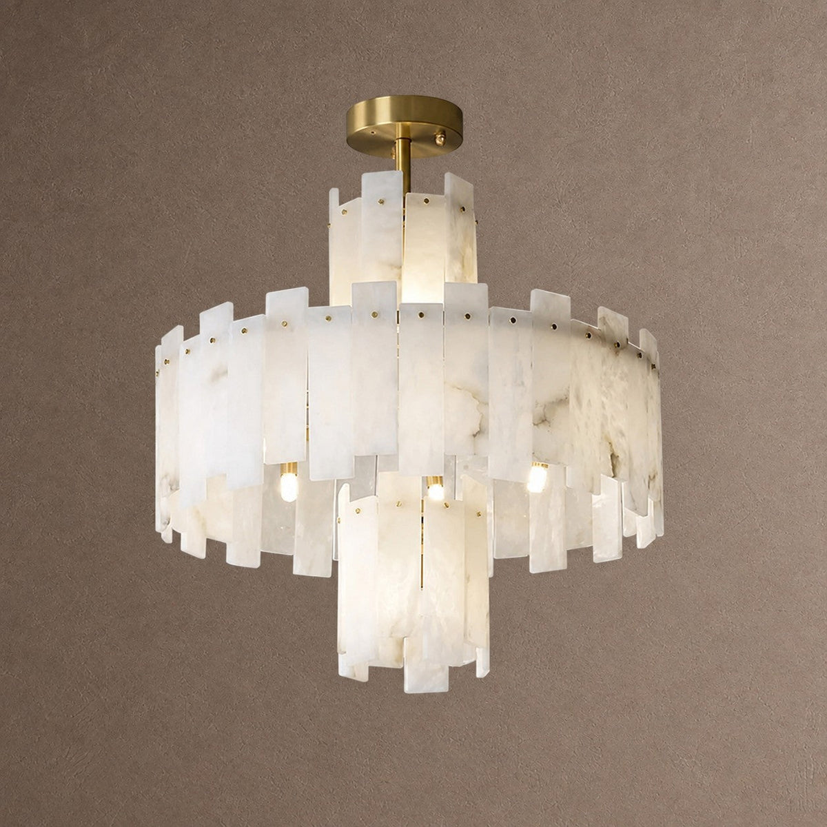 Alabaster Chandelier – Elegant Brass & White Alabaster Light Fixture - ∅ 23.6″ x H 26.7″Brass & White AlabasterBlushlighting